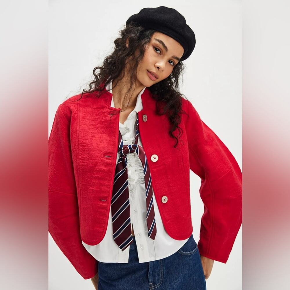 Free People Tsarina Jacket Red Quilted NEW NWT Medium Brocade
